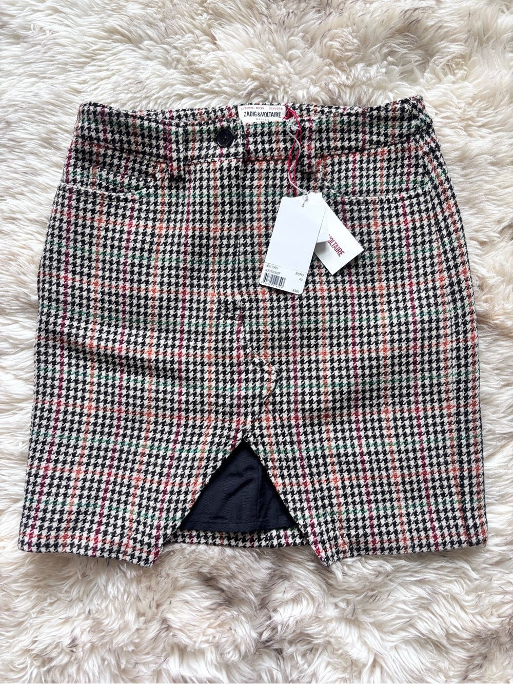 Zadig & Voltaire Pink Black Green Houndstooth Mini Skirt 40 M